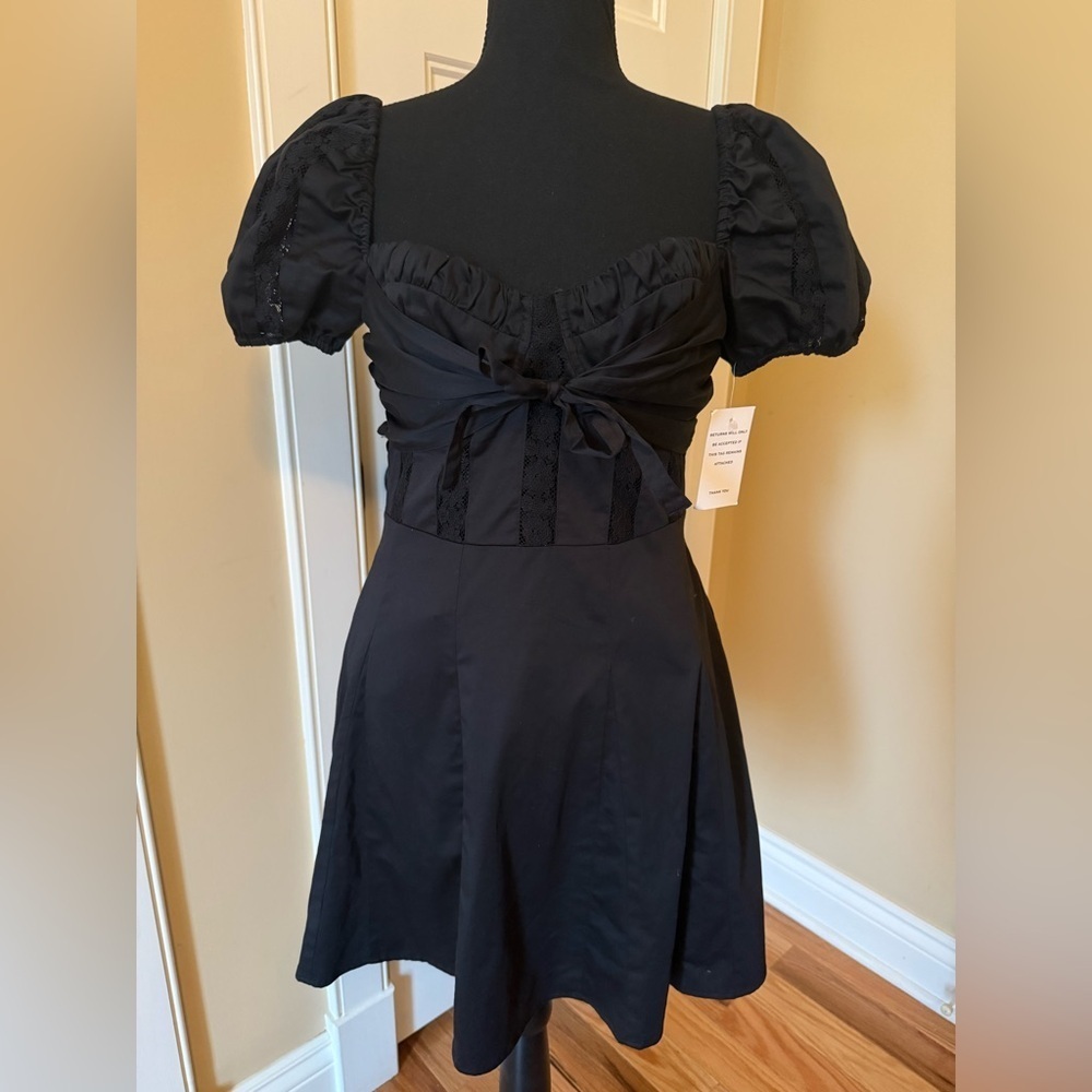 For Love & Lemons Short Sleeve Black Corset Mini Dress Women’s Size L Black NWT - Picture 2 of 16